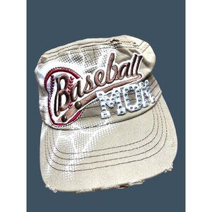 LEADER LOG-WOMENS DISTRESS ADJUSTABLE RHINESTONES BACK CLOSURE MOM BASEBALL HAT
